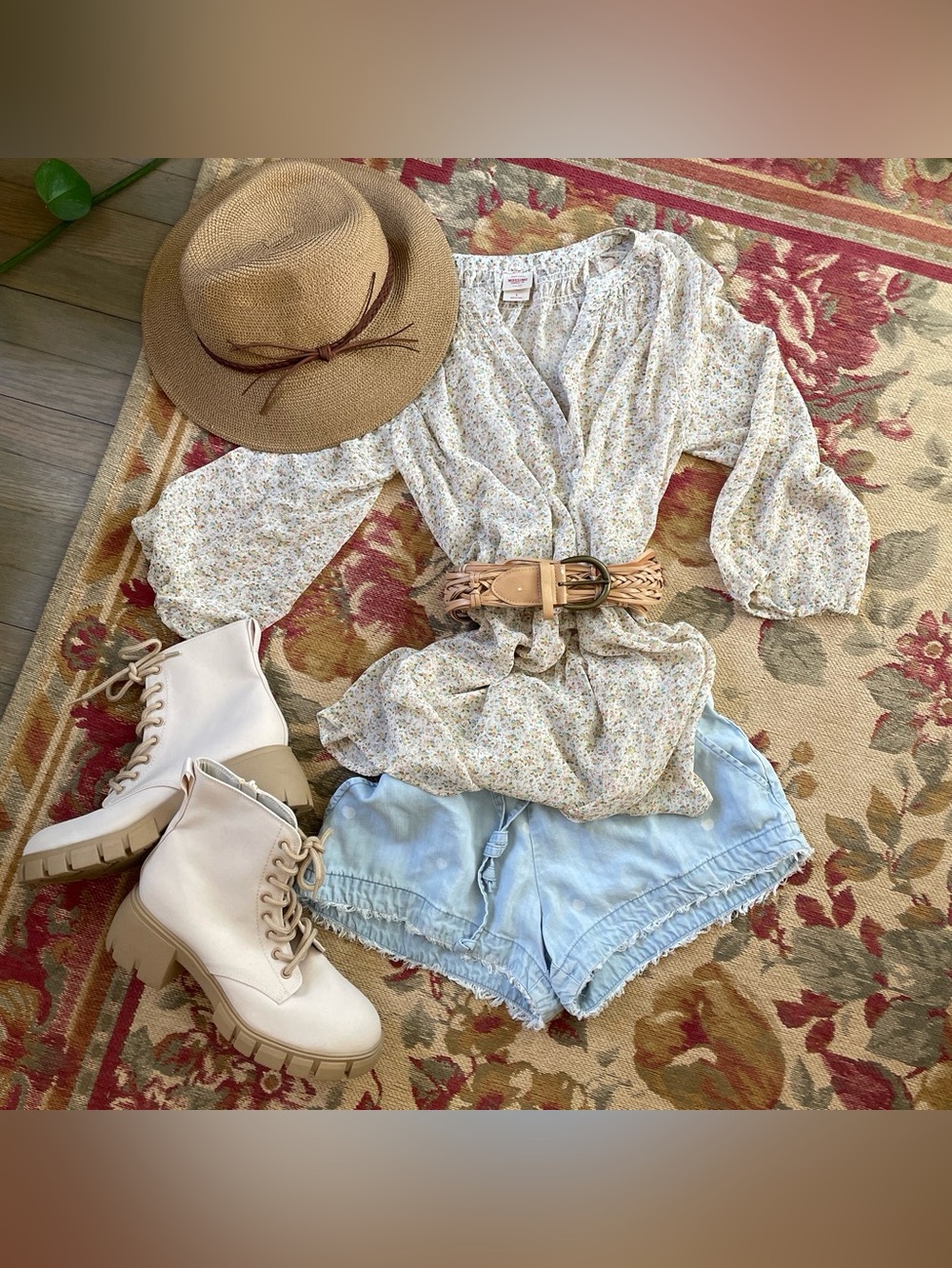 Mossimo Supply Co. Sheer Smocked Floral Peasant Boho Blouse